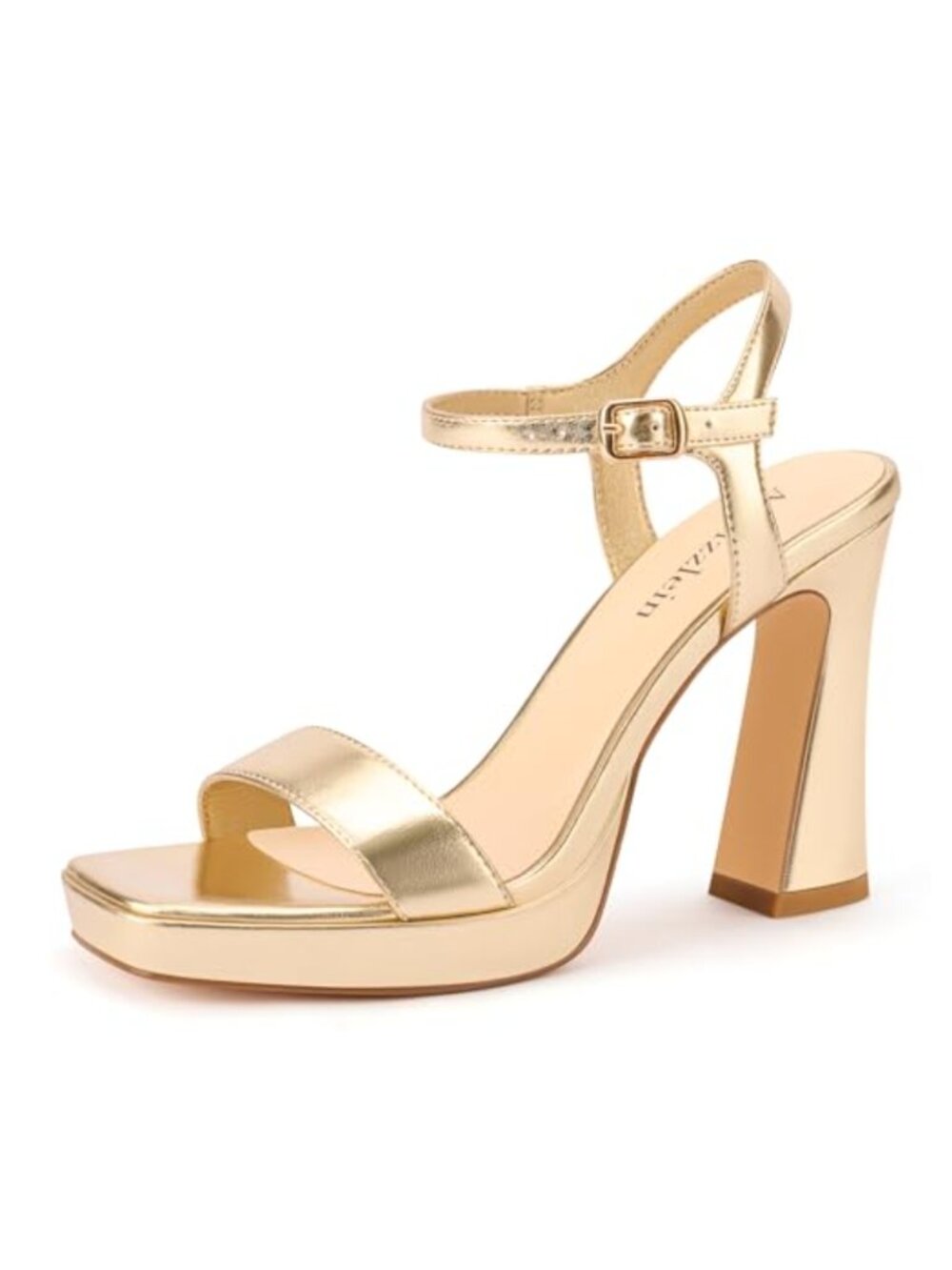 Faux Leather Platform Chunky Heels Square Open Toe Ankle Strap Sandals